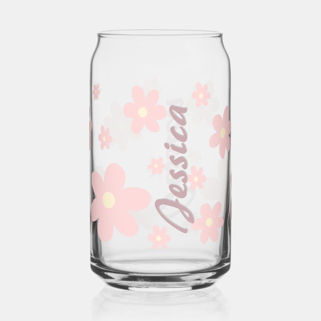 Personalized Pink Cute Daisy Drinkware Set Can Glass (Front)