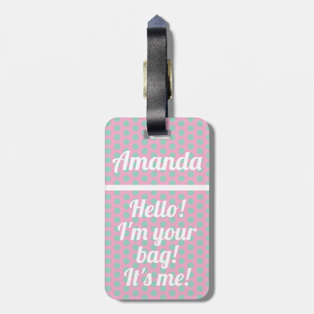 Personalized Pink Cute Girly Funny Luggage Tag (Back Vertical)