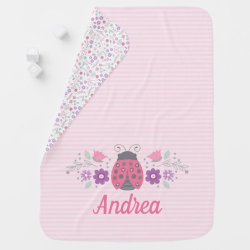 Personalized Pink Cute Ladybug Baby Blanket