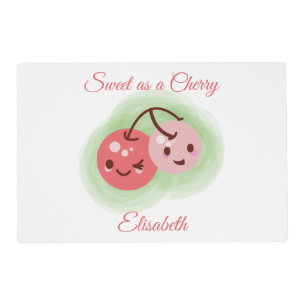 Personalized Pink Cute Pair of Cherries Placemat