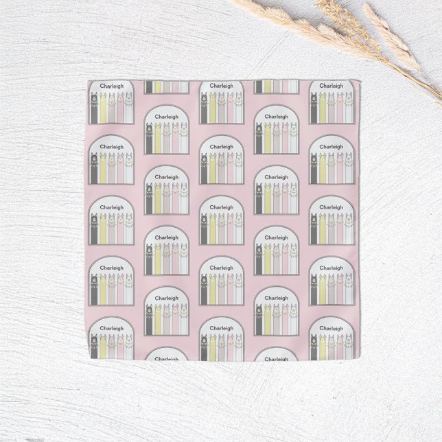 Personalized Pink Cute Retro Colorful Llama Kids Bandana (Creator Uploaded)