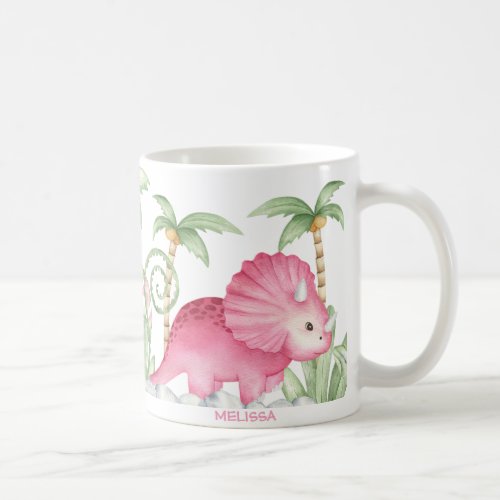 Personalized Pink Cute Triceratops Dinosaur Coffee Mug
