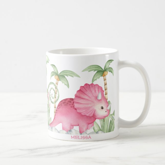 Personalized Pink Cute Triceratops Dinosaur Coffee Mug (Right)