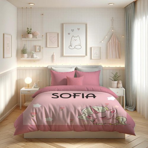Personalized Pink Cute Unicorn Duvet Cover