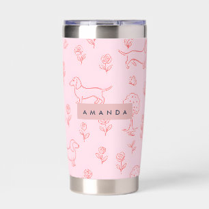 Personalized Pink Dachshund and Flower Insulated Tumbler