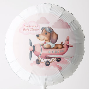 Personalized Pink Dachshund Plane Baby Shower Balloon