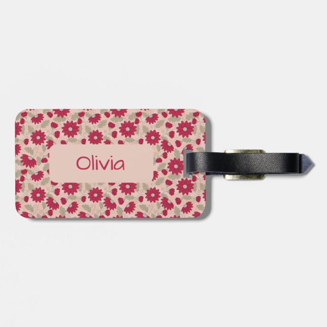 Personalized pink daisies luggage tag (Back Horizontal)