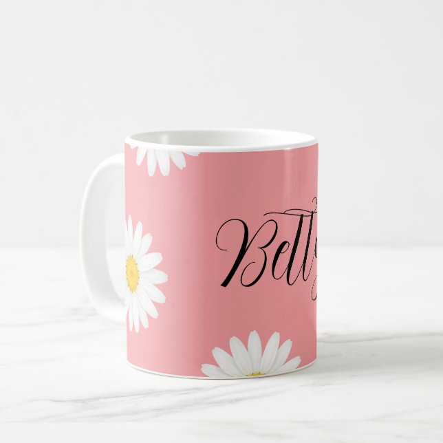 Personalized Pink Daisy Flower  Coffee Mug (Front Left)