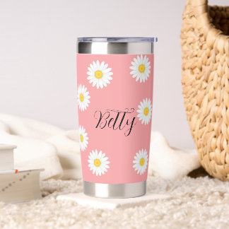 Personalized Pink Daisy Flower Insulated Tumbler