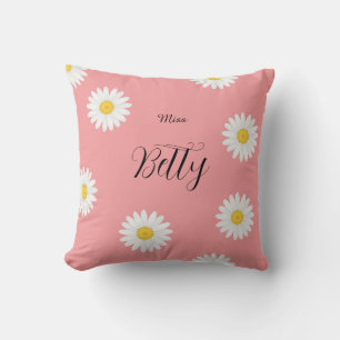 Personalized Pink Daisy Flower Throw Pillow