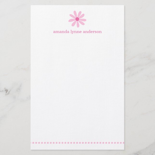 Personalized Pink Daisy Kids Stationery (Front)