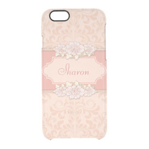 Personalized Pink Damask Floral Clear iPhone 6/6S Case