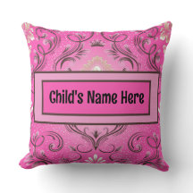 Personalized Pink Damask Throw Pillow