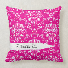 Personalized Pink Damask Throw Pillow