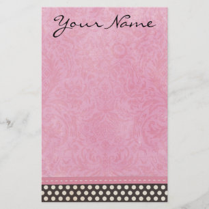 Personalized Pink Damask with Polka Dot Stationery