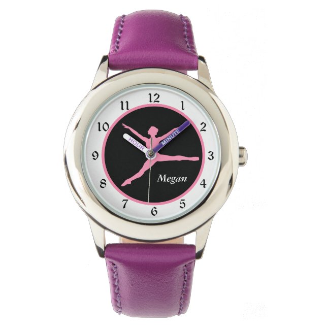 Personalized Pink Dancer on Black Watch (Front)