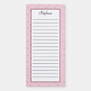 Personalized Pink Dark Red Stars Lined Magnetic Notepad