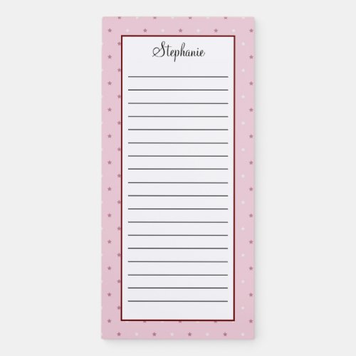 Personalized Pink Dark Red Stars Lined Magnetic Notepad