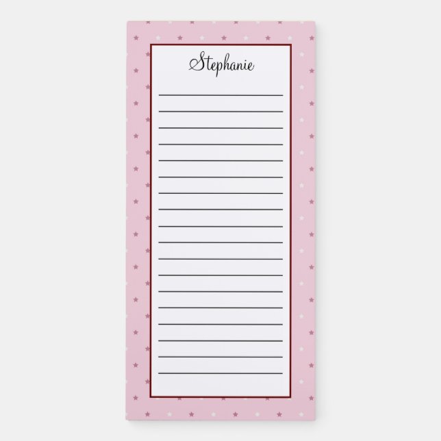 Personalized Pink Dark Red Stars Lined Magnetic Notepad (Front)
