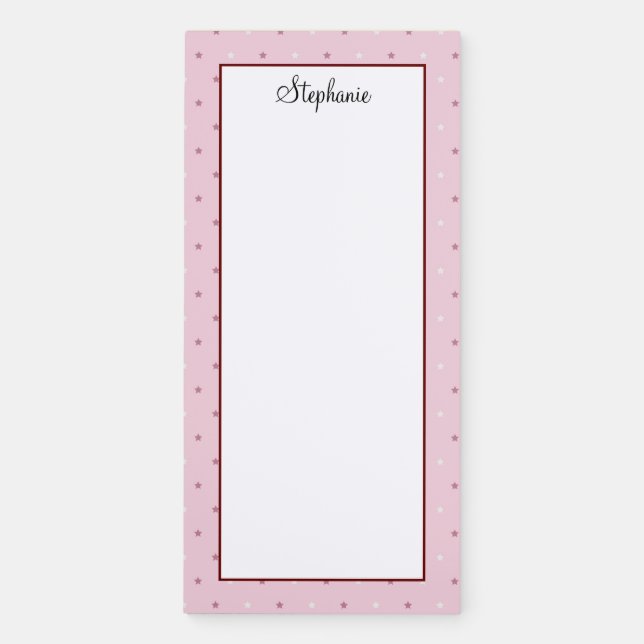 Personalized Pink Dark Red Stars Magnetic Notepad (Front)