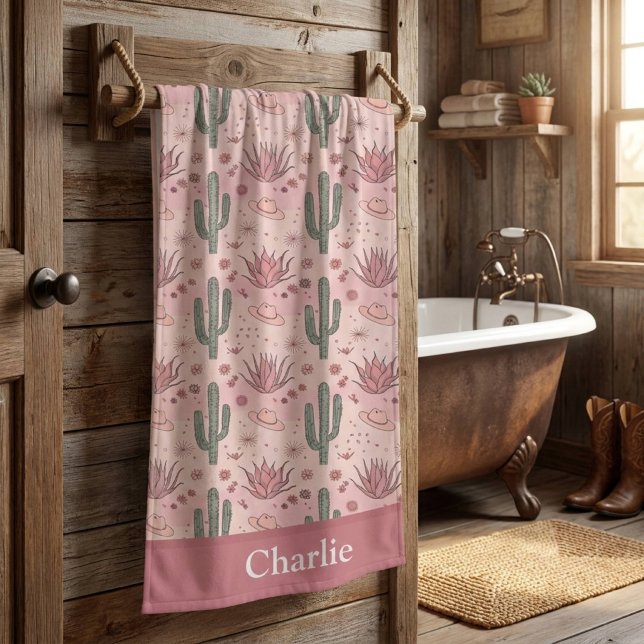 Personalized Pink Desert Cactus Bath Towel (Creator Uploaded)