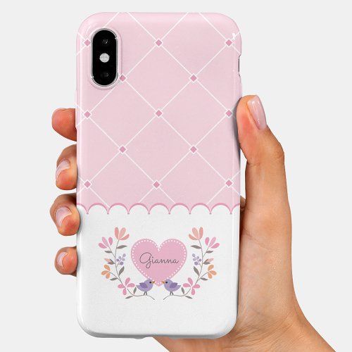 Personalized Pink Diamond Floral Monogram Case_Mate iPhone 14 Case