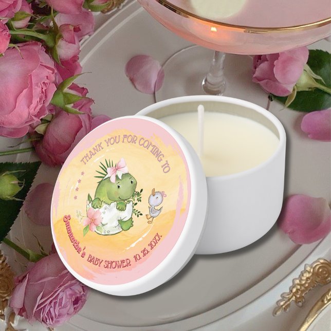 Personalized Pink Dino & Duckling Baby Shower  Mini Candle Favors (Personalized Pink Dino & Duckling Baby Shower Mini Candle Favors)