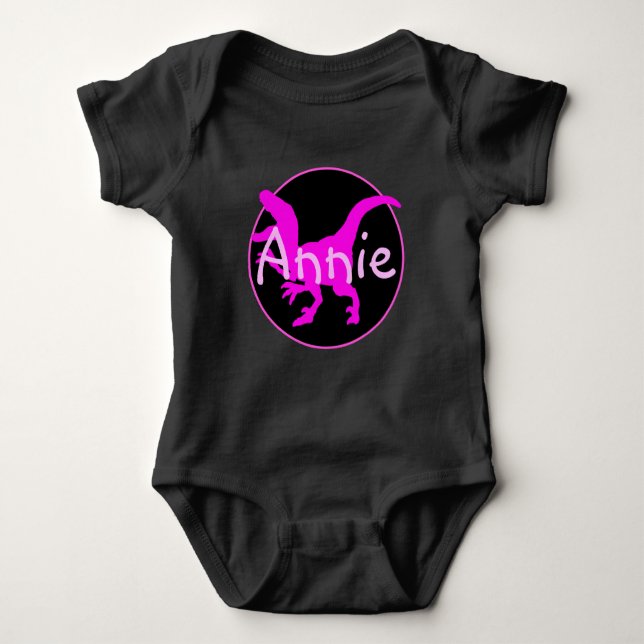 Personalized Pink Dinosaur  Baby Bodysuit (Front)