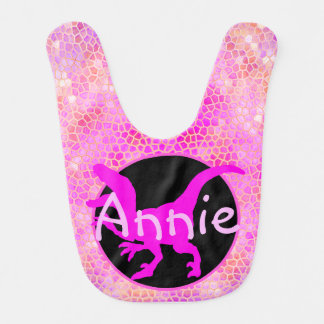 Personalized Pink Dinosaur Hide Baby Bib