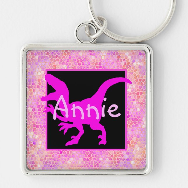 Personalized Pink Dinosaur Hide  Keychain (Front)