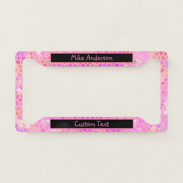 Personalized Pink Dinosaur Hide License Plate Frame (Front)