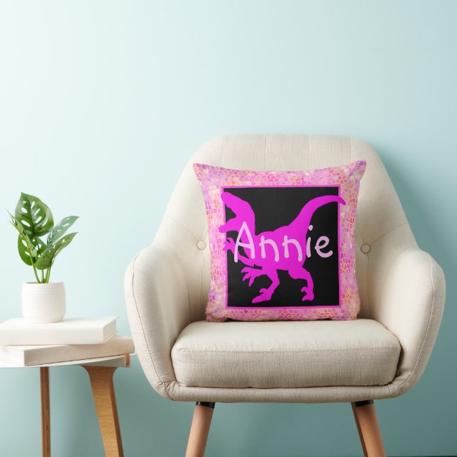 Personalized Pink Dinosaur Hide  Throw Pillow (Chair)