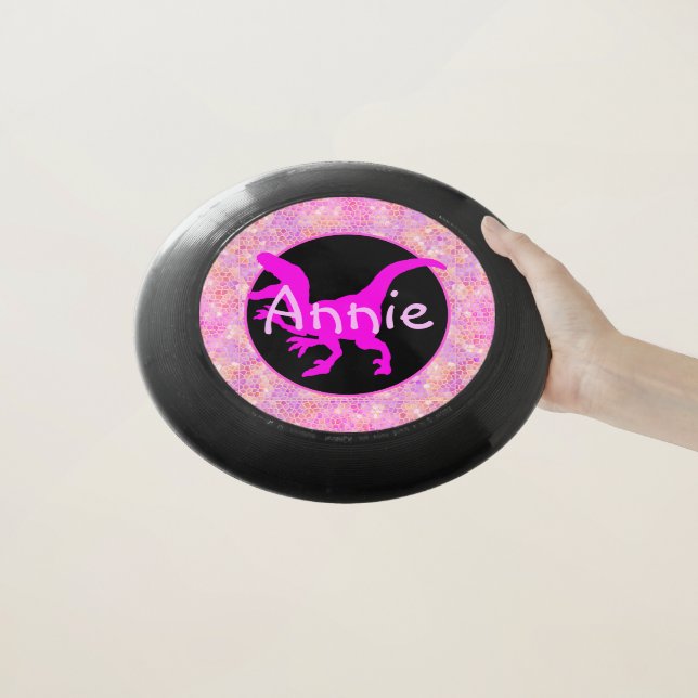 Personalized Pink Dinosaur  Wham-O Frisbee (In Hand)