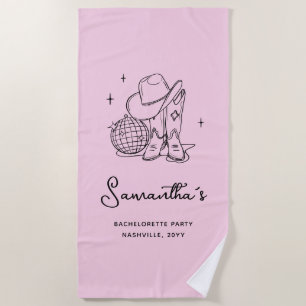 Personalized Pink Disco Cowgirl Bachelorette Party Beach Towel