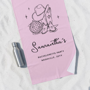 Personalized Pink Disco Cowgirl Bachelorette Party Beach Towel