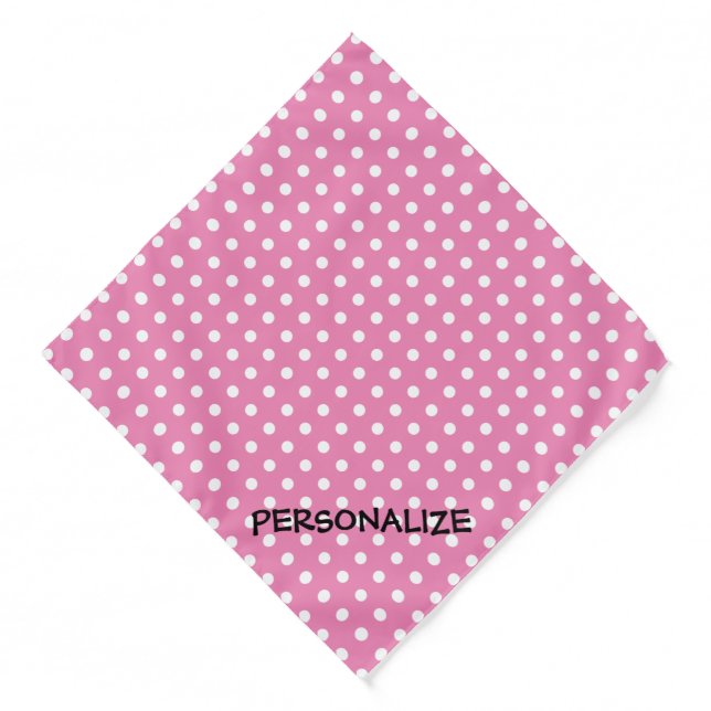 Personalized pink dog bandana with cute polka dots (Front)
