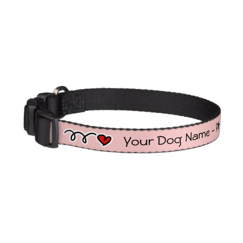 Personalized pink dog collar  cute heart and name