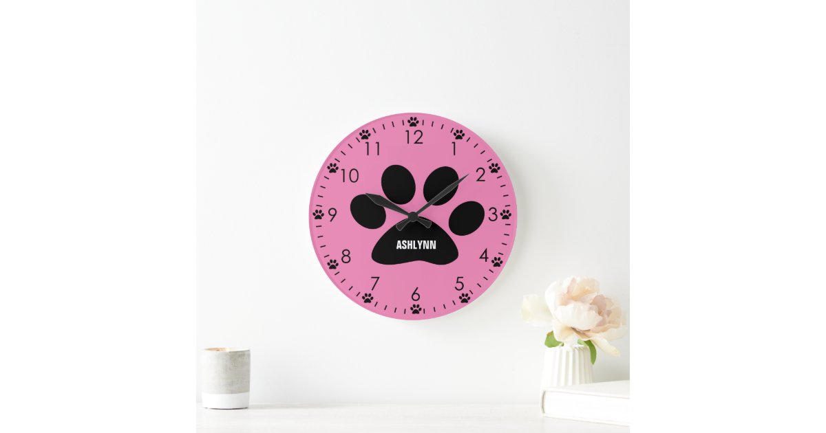 Personalized Pink Dog Paw Large Clock | Zazzle.com