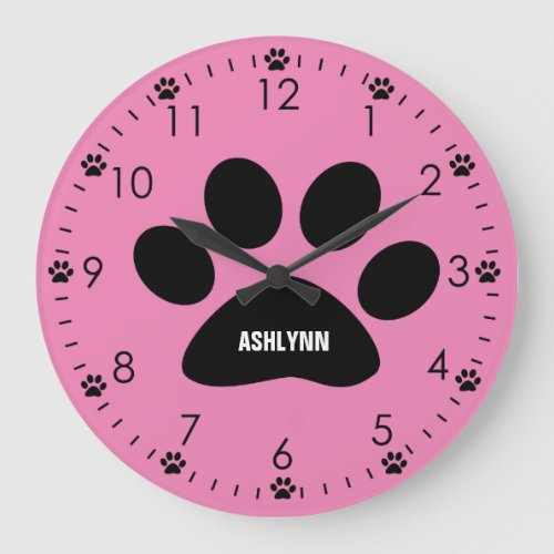 Personalized Pink Dog Paw Large Clock