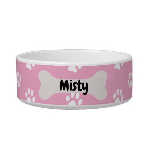 Personalized  Pink Dog Puppy Paw Print Bowl