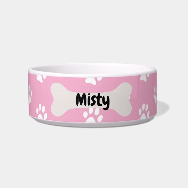 Personalized  Pink Dog Puppy Paw Print Bowl (Front)