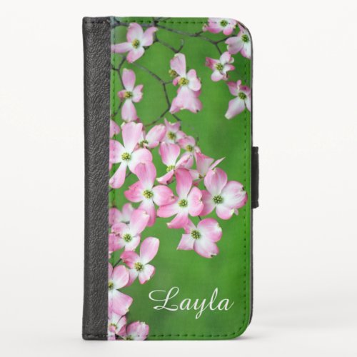 Personalized Pink Dogwood iPhone X Wallet Case