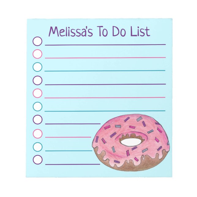 Personalized Pink Donut Doughnut Sprinkles Foodie Notepad (Front)