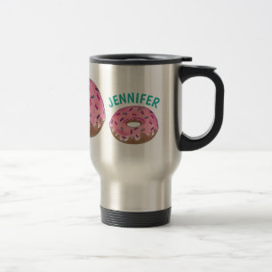 Personalized Pink Donut Doughnut Sprinkles Foodie Travel Mug