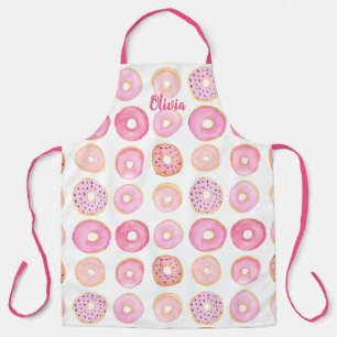 Personalized Pink Donut Pattern Apron
