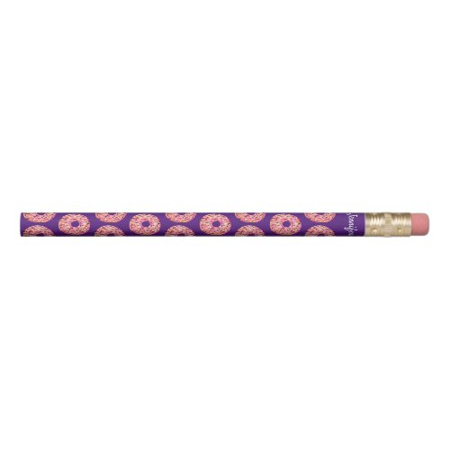 Personalized Pink Donut Sprinkles Purple Name Pencil