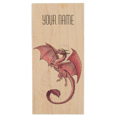 Personalized Pink Dragon of Spring Fantasy Art Wood USB Flash Drive