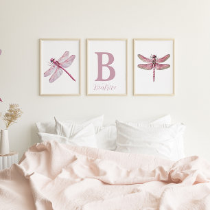 Personalized Pink Dragonfly Nursery Print Set