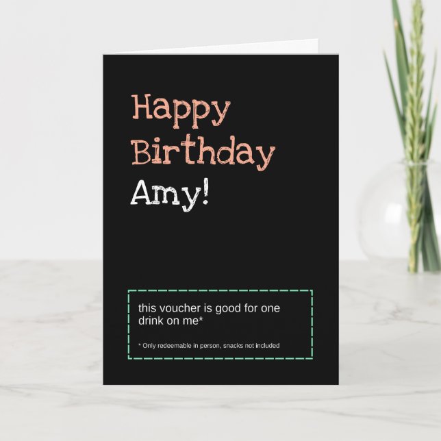 Personalized Pink Drink Voucher Birthday Card (Front)