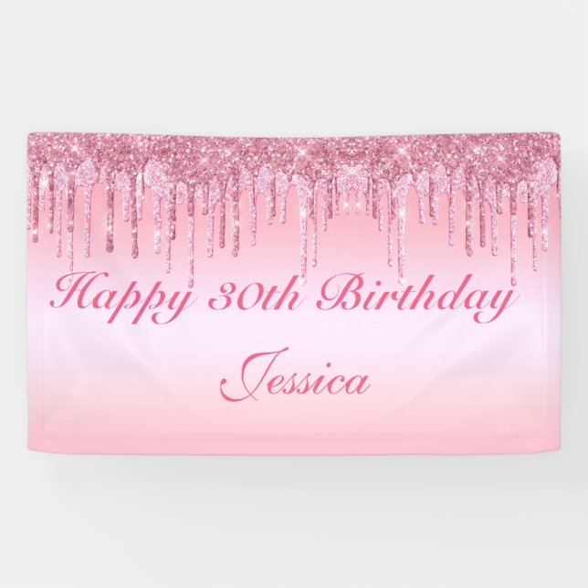 Personalized Pink Dripping Glitter Banner (Horizontal)